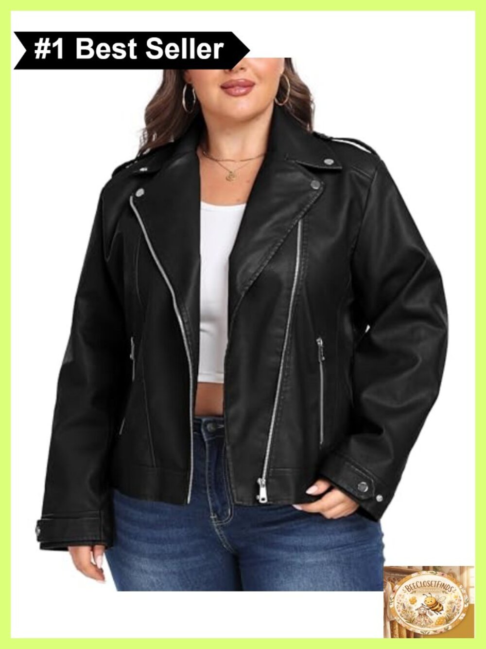 Plus Size Faux Leather Moto Biker Jacket Zip Pockets